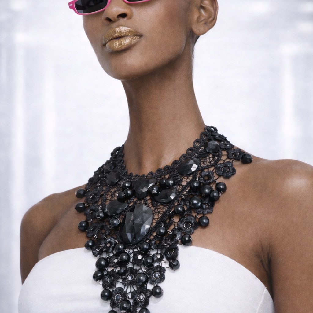 Black Lace Z Lassi. Statement Necklace Ships The Same Day